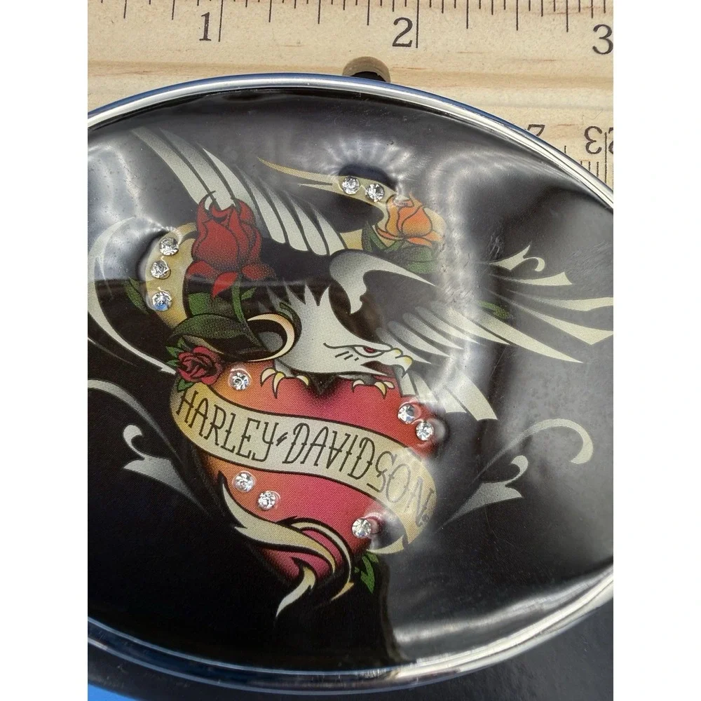 Harley Davidson Tattoo-Style Rhinestone Womens Black Rose Eagle Belt Buckle